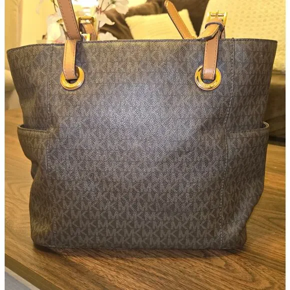 Michael Kors Jet Set MK Logo Brown Signature Tote - Picture 2 of 6